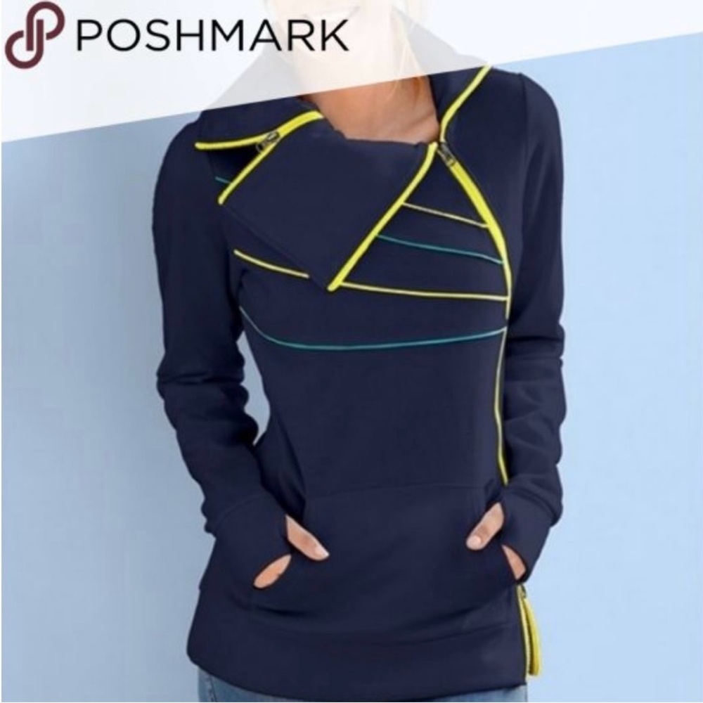 VENUS Navy Blue Track Jacket Sweatshirt EUC Tracksuit Asymmetrical Full Zip Up